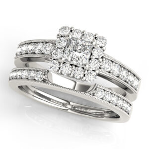 14k White Gold Halo Princess Engagement Rings