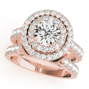 14k Rose Gold Halo Round Engagement Rings