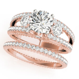 18k Rose Gold Three Stone Engagement Rings