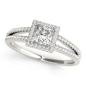14k White Gold Halo Princess Engagement Rings