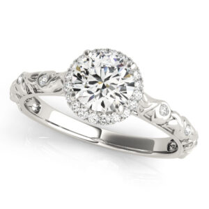 14k White Gold Vintage Round Engagement Rings