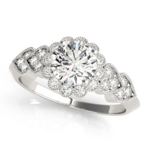 14k White Gold Vintage Round Engagement Rings