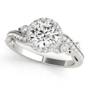 14k White Gold Halo Round Engagement Rings
