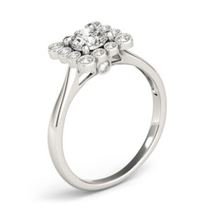 18k White Gold Vintage Round Engagement Rings