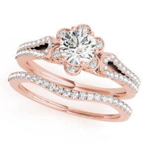 14k Rose Gold Halo Round Engagement Rings