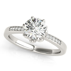 14k White Gold Single Row Round Engagement Rings