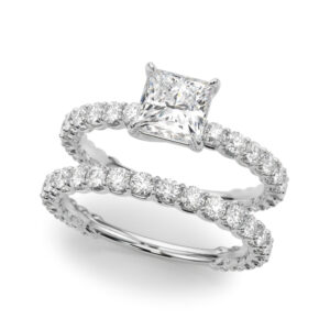 14k White Gold Single Row Princess Engagement Rings