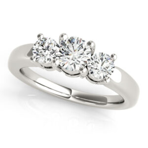 18k White Gold Three Stone Round Engagement Rings