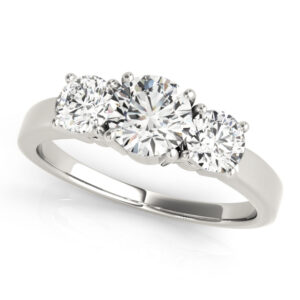 18k White Gold Three Stone Round Engagement Rings