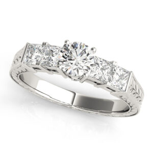 14k White Gold Vintage Round Engagement Rings