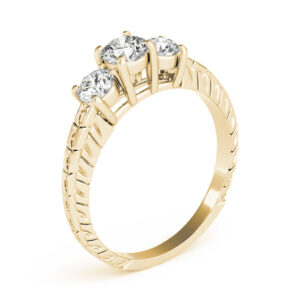 14k Yellow Gold Three Stone Round Engagement Rings