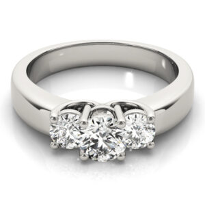18k White Gold Three Stone Round Engagement Rings