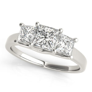18k White Gold Three Stone Princess Engagement Rings