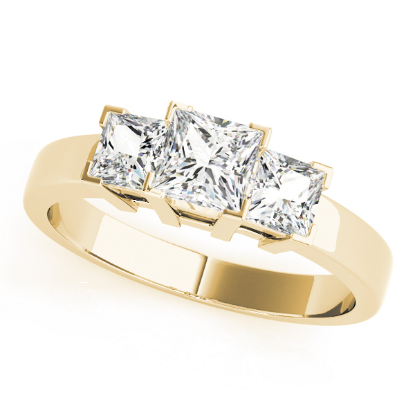 14k Yellow Gold Three Stone Princess Engagement Rings - Image 4