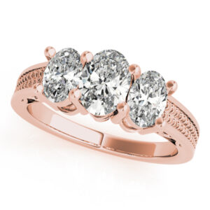 18k Rose Gold Three Stone Oval Engagement Rings