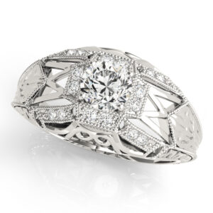 14k White Gold Vintage Round Engagement Rings