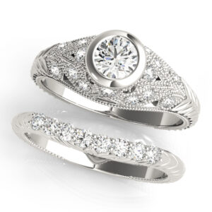 14k White Gold Vintage Round Engagement Rings