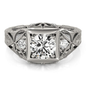 14k White Gold Vintage Round Engagement Rings