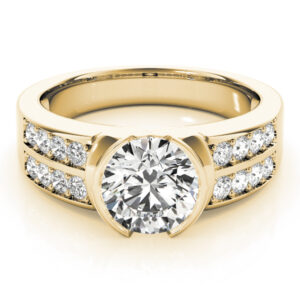 14k Yellow Gold Pave Round Engagement Rings
