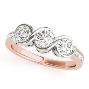 14k Rose Gold Three Stone Round Engagement Rings