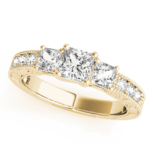 14k Yellow Gold Three Stone Princess Engagement Rings - Image 2