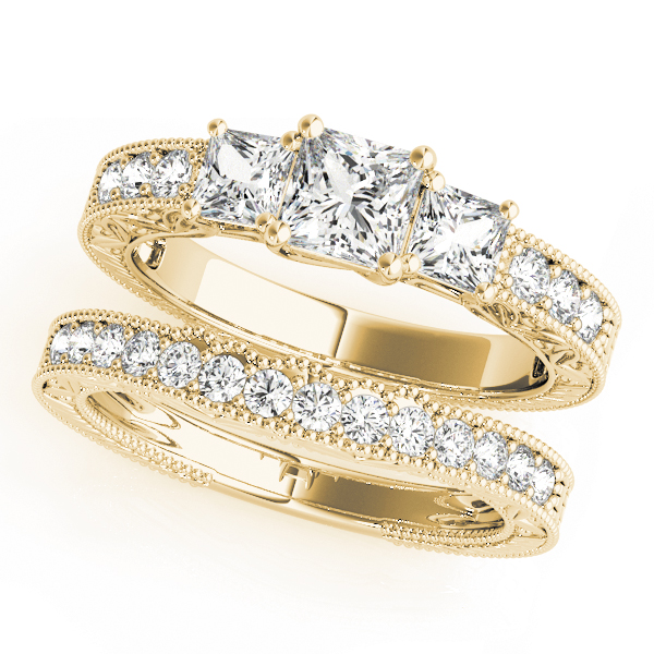 14k Yellow Gold Three Stone Princess Engagement Rings - Image 3