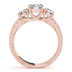 18k Rose Gold Three Stone Round Engagement Rings