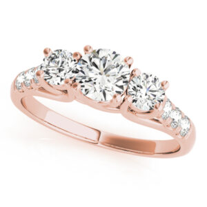 18k Rose Gold Three Stone Round Engagement Rings