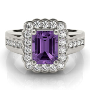 18k White Gold Halo Emerald Engagement Rings