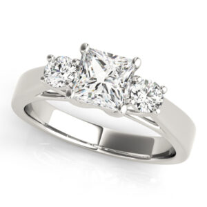 Platinum Three Stone Princess Engagement Rings