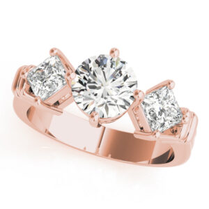 18k Rose Gold Three Stone Round Engagement Rings