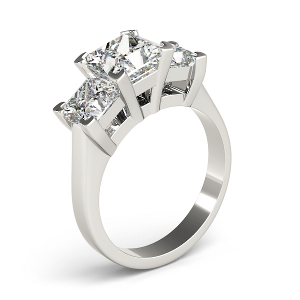 14k White Gold Three Stone Princess Engagement Rings - Image 4