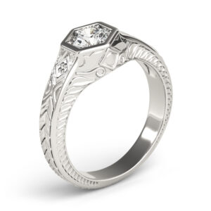 18k White Gold Vintage Round Engagement Rings