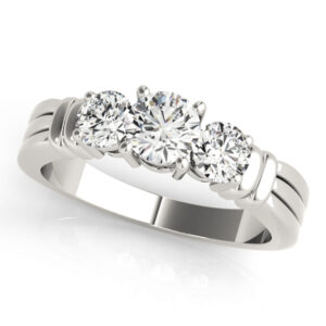 18k White Gold Three Stone Round Engagement Rings
