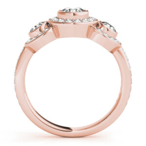 14k Rose Gold Three Stone Round Engagement Rings