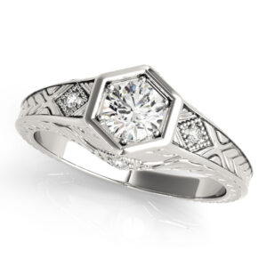 14k White Gold Vintage Round Engagement Rings
