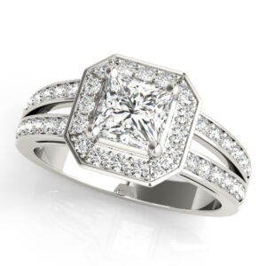 83386-1 Platinum Halo Princess Engagement Rings