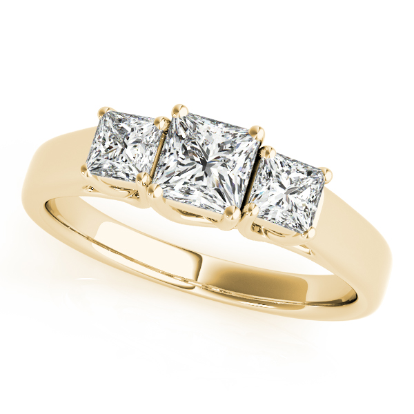 18k Yellow Gold Three Stone Princess Engagement Rings - Image 4