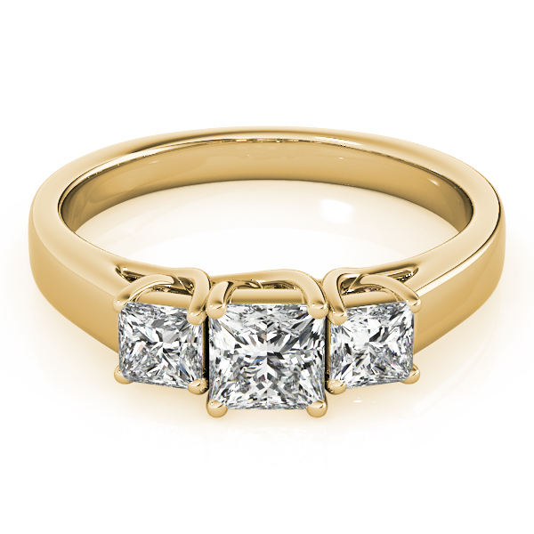 18k Yellow Gold Three Stone Princess Engagement Rings - Image 3