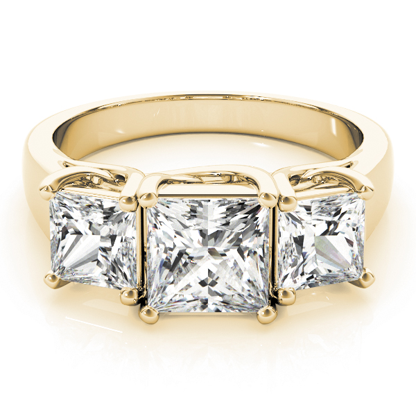 14k Yellow Gold Three Stone Princess Engagement Rings - Image 2