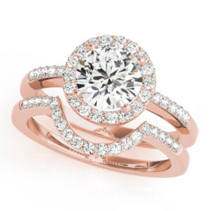 14k Rose Gold Halo Round Engagement Rings