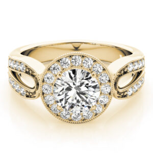 14k Yellow Gold Halo Round Engagement Rings
