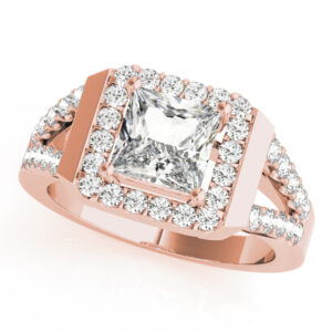 14k Rose Gold Halo Princess Engagement Rings