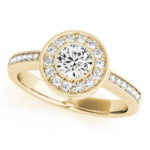 14k Yellow Gold Halo Round Engagement Rings