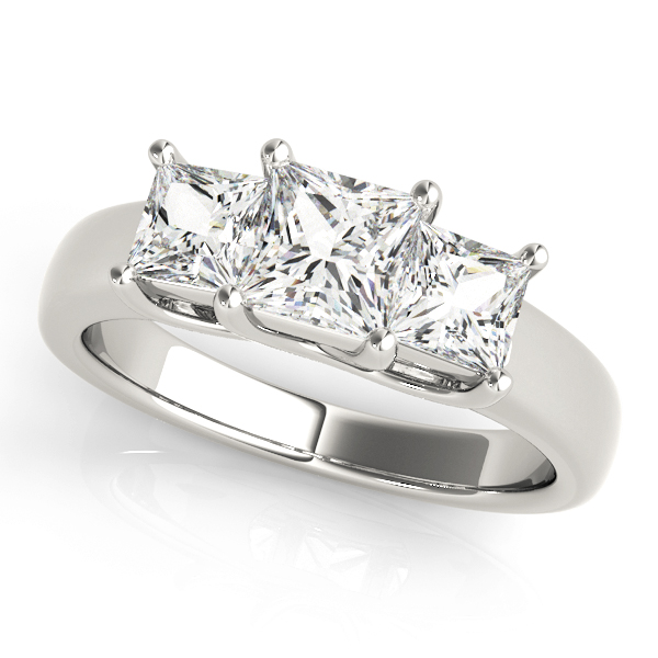 14k White Gold Three Stone Princess Engagement Rings - Image 3