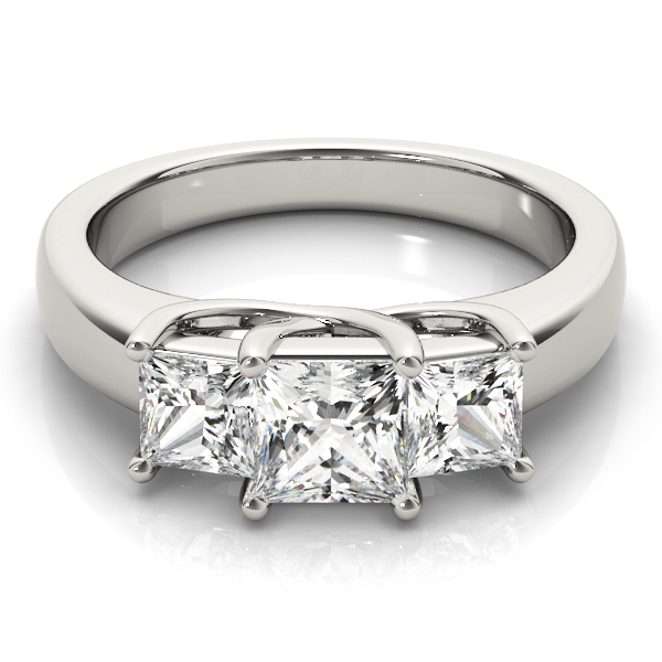 14k White Gold Three Stone Princess Engagement Rings