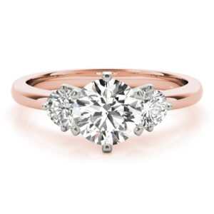 14k Rose Gold Three Stone Round Engagement Rings