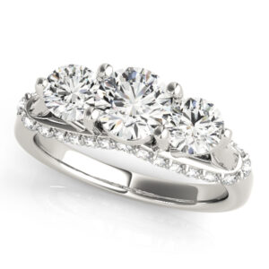 18k White Gold Three Stone Round Engagement Rings