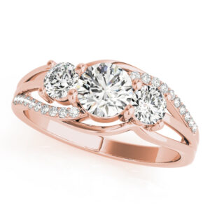 18k Rose Gold Three Stone Round Engagement Rings