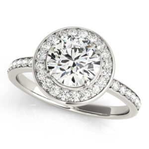 14k White Gold Halo Round Engagement Rings